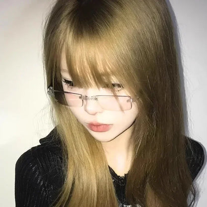 Retro Narrow-frame Glasses Women Anti-Blue Light Rimless Y2K Square Harajuku Eyewear Decorative Computer Eyeglasses Accessories