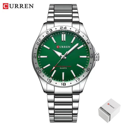 CURREN 8452 Men Quartz Watch Black Silvery Stainless Steel Strap