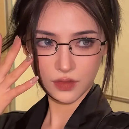 Y2K Vintage Black Silver Metal Eyeglasses Fashion Clear Reading Glasses