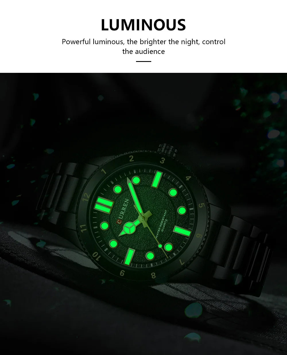 CURREN 8450 Stainless Steel Strap Men's Quartz Watch Business Blue Green Clock Analog Display Wrist Watches for Male