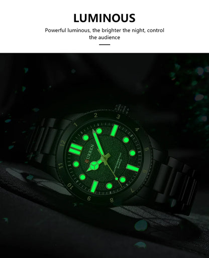 CURREN 8450 Stainless Steel Strap Men's Quartz Watch Business Blue Green Clock Analog Display Wrist Watches for Male