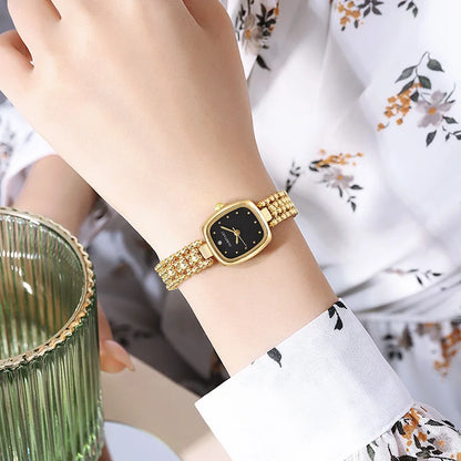 Fashion Retro Square Gold Watch High Quality Women Bracelet Watches Luxury Bead Link Strap Wristwatches Ladies Clock Gifts