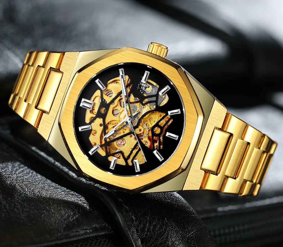 Forsining 344D  Luxury  Hollow Automatic Mechanical Watch Men Luminous Foreign Trade Cross-border Tide Waterproof Watches