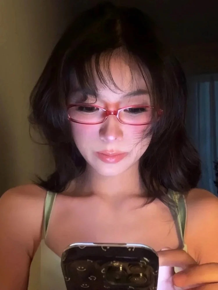 New Retro Blue Green Oval Small Frame Glasses Frame Women's Anti Blue Light Glasses Fashion Y2K Square Eyeglasses Frame