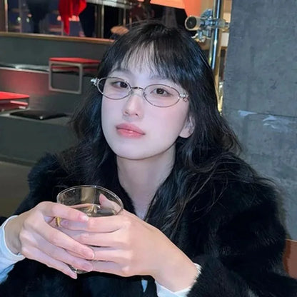 Fashion Punk Small Frame Glasses Retro Silver Anti Blue Light Eyewear for Women Y2K Rhinestone Glasses Girl Reading Eyeglasses