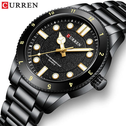 CURREN 8450 Stainless Steel Strap Men's Quartz Watch Business Blue Green Clock Analog Display Wrist Watches for Male