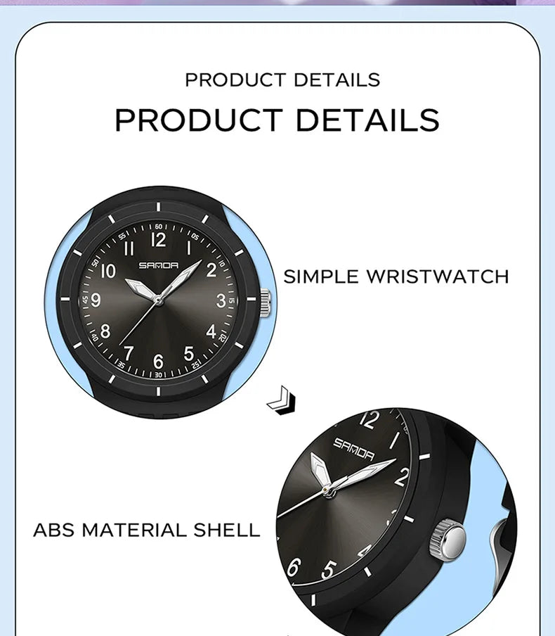 SANDA 9075 Men New Luxury Simple Original Watches Gift Silicone Quartz Wristwatches