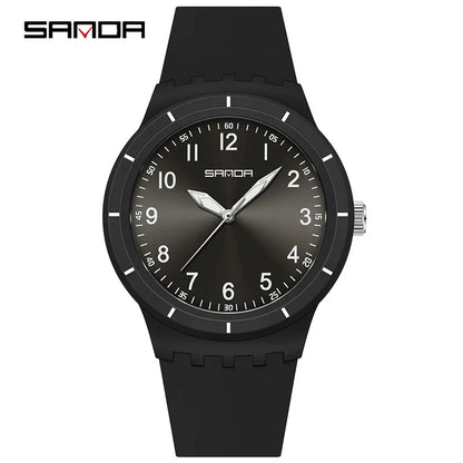 SANDA 9075 Men New Luxury Simple Original Watches Gift Silicone Quartz Wristwatches