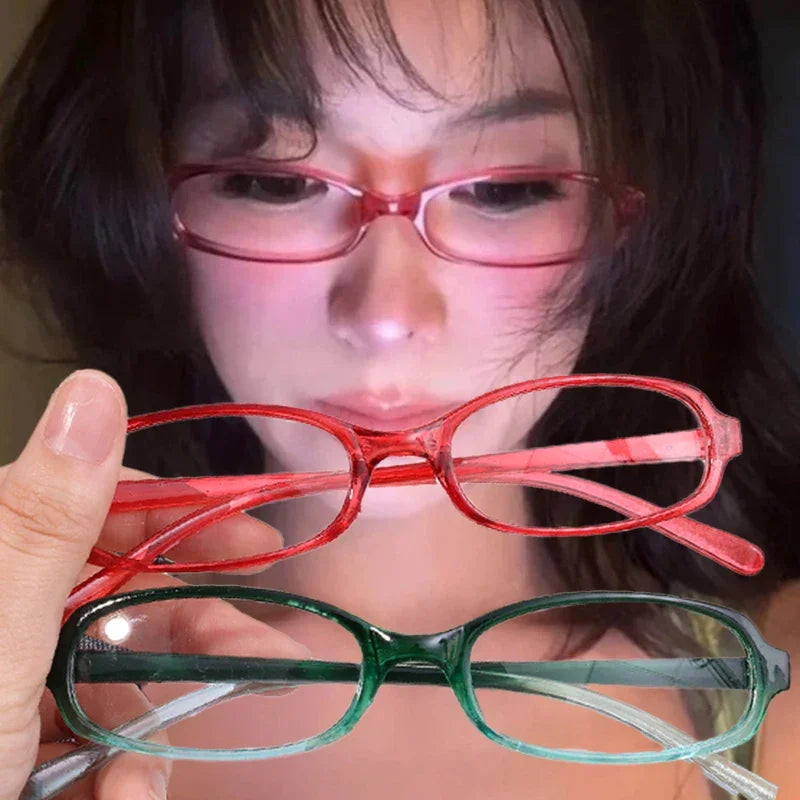 New Retro Blue Green Oval Small Frame Glasses Frame Women's Anti Blue Light Glasses Fashion Y2K Square Eyeglasses Frame