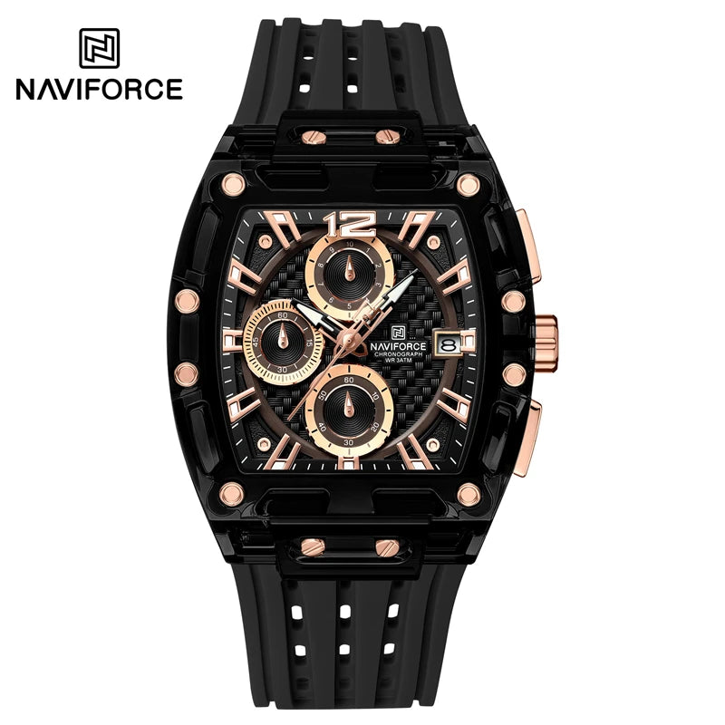 Naviforce 7105 Casual New Chronograph Mul-tifunction Watches Sports Silicone Man Transparent Case Wristwatch