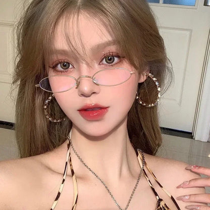 Japanese Harajuku Small Metal Oval Glasses Frame for Women No Makeup Fashion Anti-blue Glasses Men Fashion Anime Cosplay Props