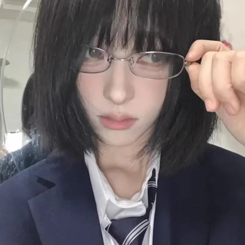 Y2K Vintage Black Silver Metal Eyeglasses Fashion Clear Reading Glasses