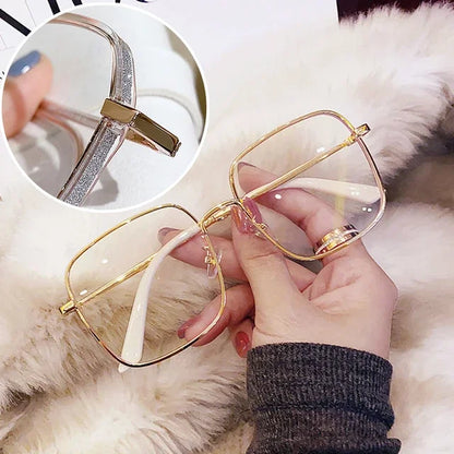 Anti Blue Light Reading Glasses Women Fashion Glitter Anti Blue Light Presbyopic Eyeglasses Frame Oversize Metal Eyewear óculos