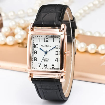 Fashion Women Watches Luxury Metal Rose Gold Square Ladies Quartz Wristwatch Rectangle Red Leather Female Clock