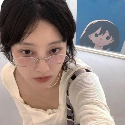 Japanese Harajuku Small Metal Oval Glasses Frame for Women No Makeup Fashion Anti-blue Glasses Men Fashion Anime Cosplay Props