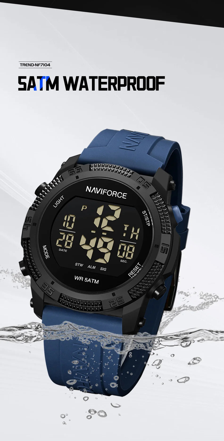 Naviforce 7104 Men Fashion Outdoor Watch Electronic LCD Digital Casual Watch