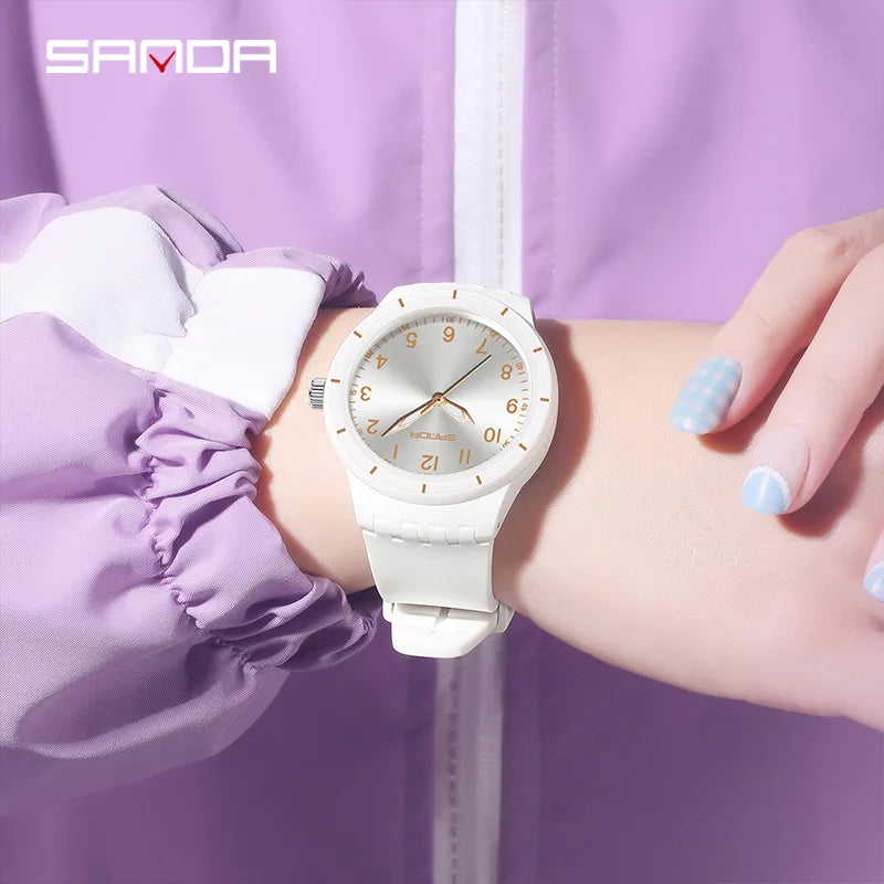 SANDA 9075 Men New Luxury Simple Original Watches Gift Silicone Quartz Wristwatches