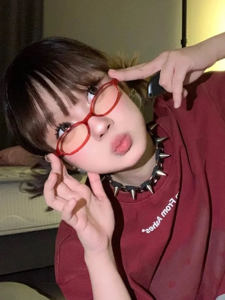 New Retro Blue Green Oval Small Frame Glasses Frame Women's Anti Blue Light Glasses Fashion Y2K Square Eyeglasses Frame