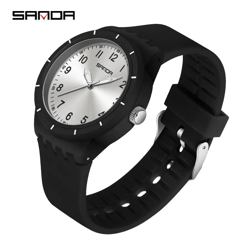 SANDA 9075 Men New Luxury Simple Original Watches Gift Silicone Quartz Wristwatches