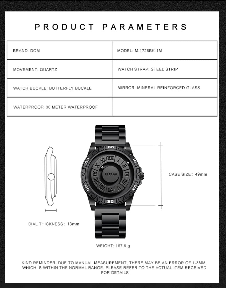 DOM 1726 Original New Design Magnetic Ball Concept Men's Fashion Cool Trend Minimalist watch