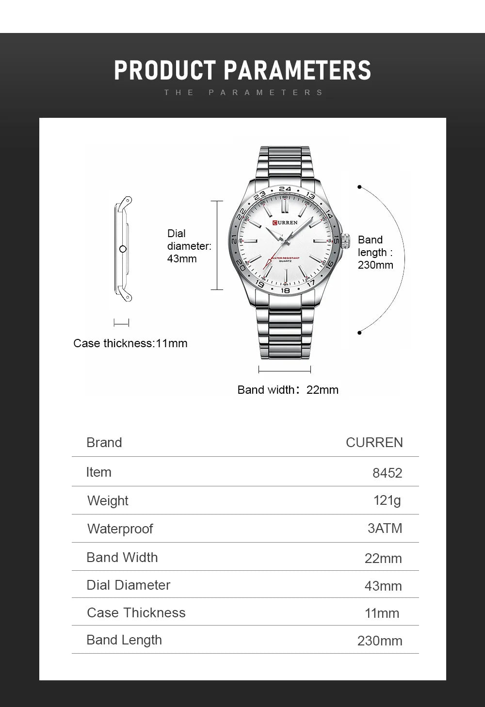 CURREN 8452 Casual Sport Simple Business Men's Watches 2025 Stainless Steel Band Wristwatch Quartz Clock with Luminous Pointers