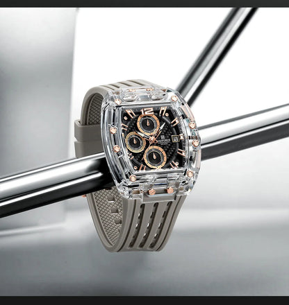 Naviforce 7105 Casual New Chronograph Mul-tifunction Watches Sports Silicone Man Transparent Case Wristwatch