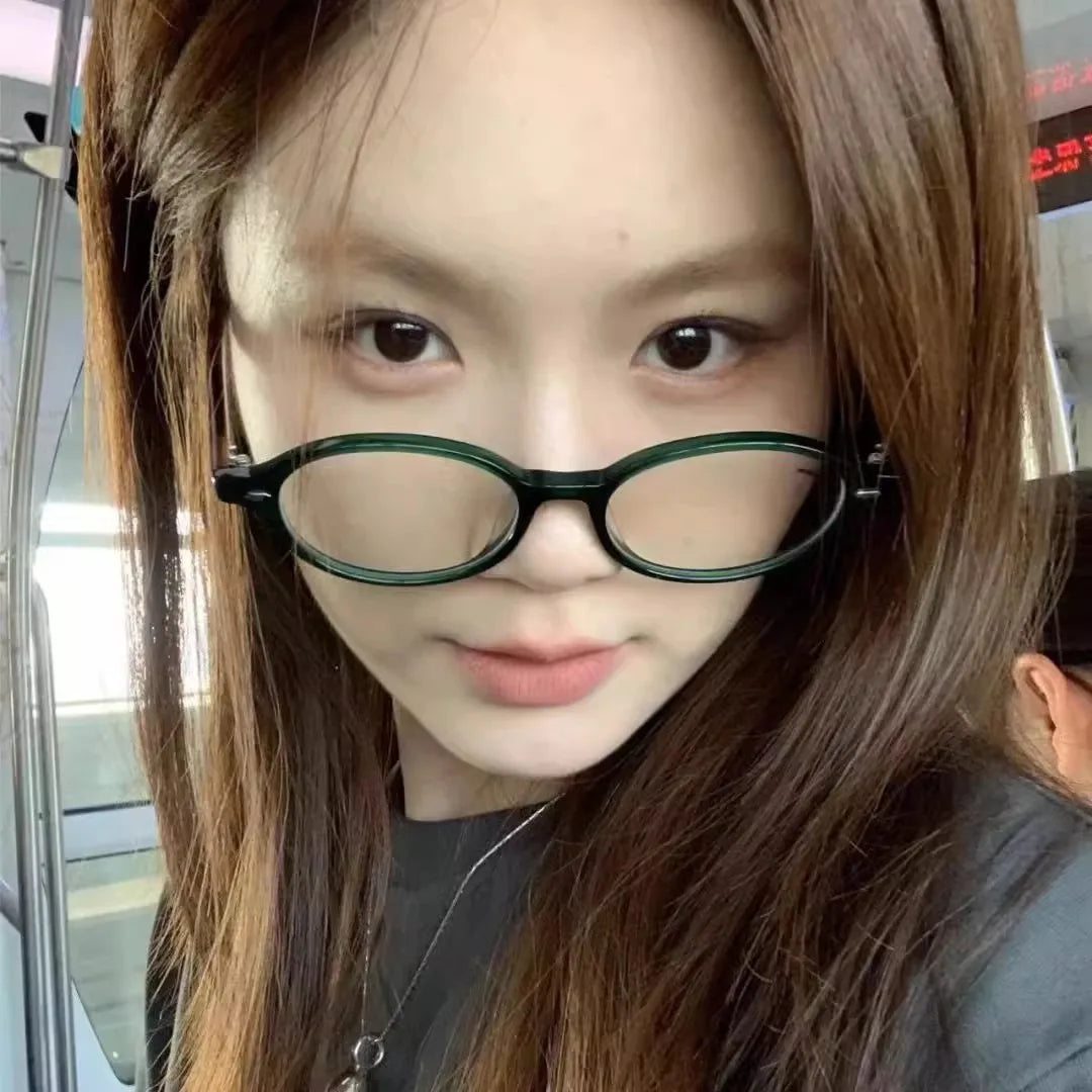 Y2K Retro Blue Green Oval Small Frame Glasses Frame Women's Anti Blue Light Glasses 2023 Fashion Style Eyeglasses Frame Eyewear