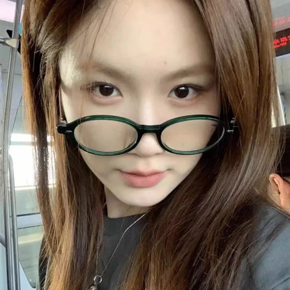 Y2K Retro Blue Green Oval Small Frame Glasses Frame Women's Anti Blue Light Glasses 2023 Fashion Style Eyeglasses Frame Eyewear