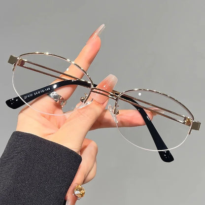 Korean Golden Silk Edge Half Frame Glasses Retro Oval Frame Eyeglasses Reading Computer Sweet Cool Anti Blue Light Eyeglasses
