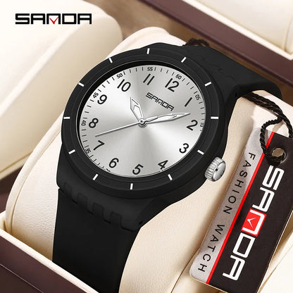 SANDA 9075 Men New Luxury Simple Original Watches Gift Silicone Quartz Wristwatches