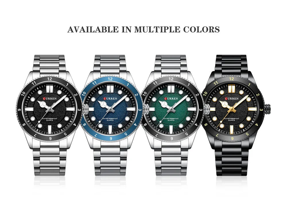 CURREN 8450 Stainless Steel Strap Men's Quartz Watch Business Blue Green Clock Analog Display Wrist Watches for Male