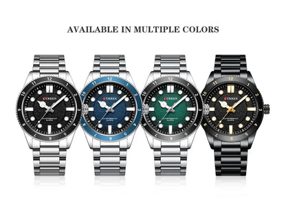 CURREN 8450 Stainless Steel Strap Men's Quartz Watch Business Blue Green Clock Analog Display Wrist Watches for Male