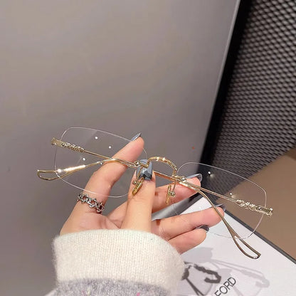 New Transparent Square Rimless Eyeglasses Blue Light Blocking Glasses Fashion Frameless for Women Men Silver Computer Glasses