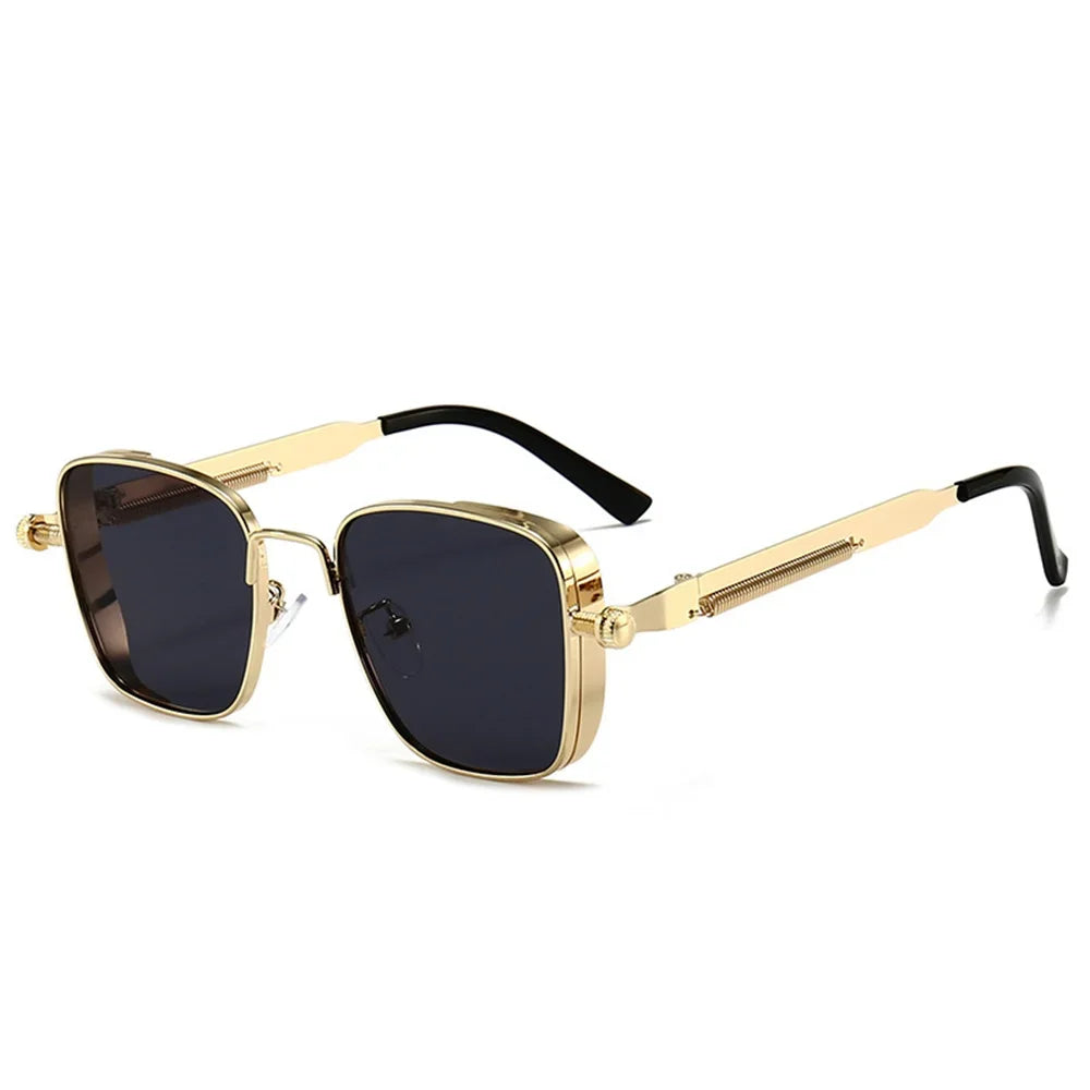 Men Driving Sunglasses Vintage Steampunk Square Sunglasses Metal Frame with Spring Hinges Women Eyepiece Trendy Driver Glasses