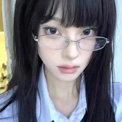 Y2K Vintage Black Silver Metal Eyeglasses Fashion Clear Reading Glasses