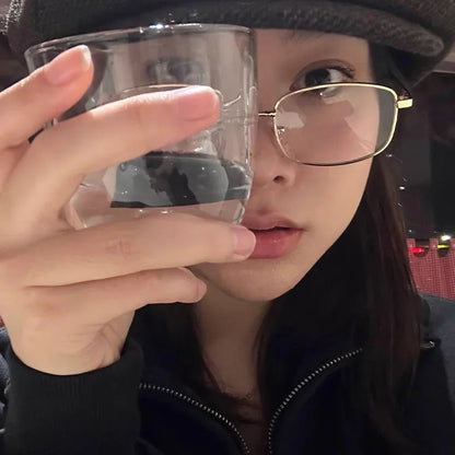 Y2K Vintage Black Silver Metal Eyeglasses Fashion Clear Reading Glasses