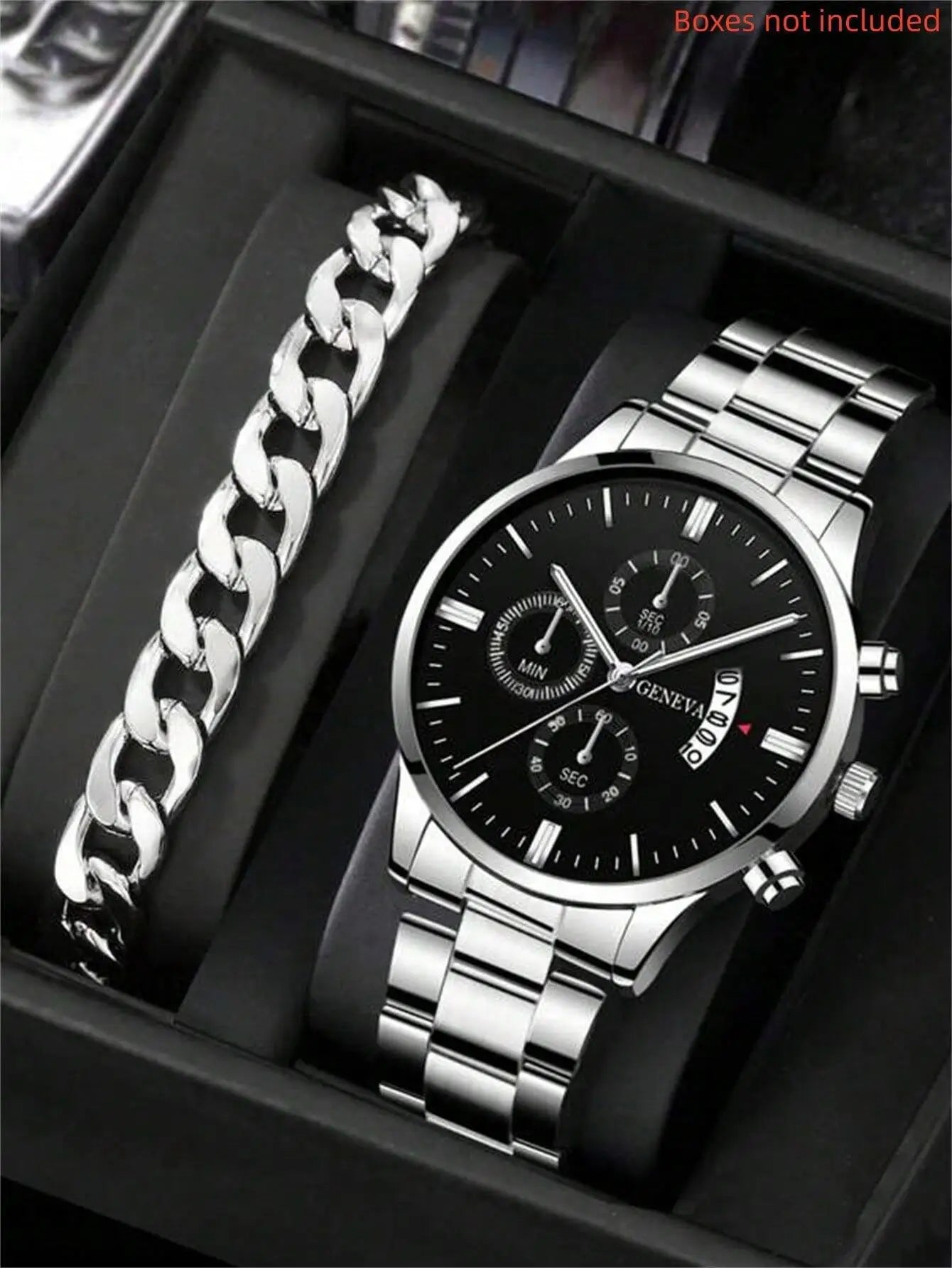2pcs Luxury Men Business Watch Stainless Steel Men Fashion Sports Casual Quartz Wristwatch Clock
