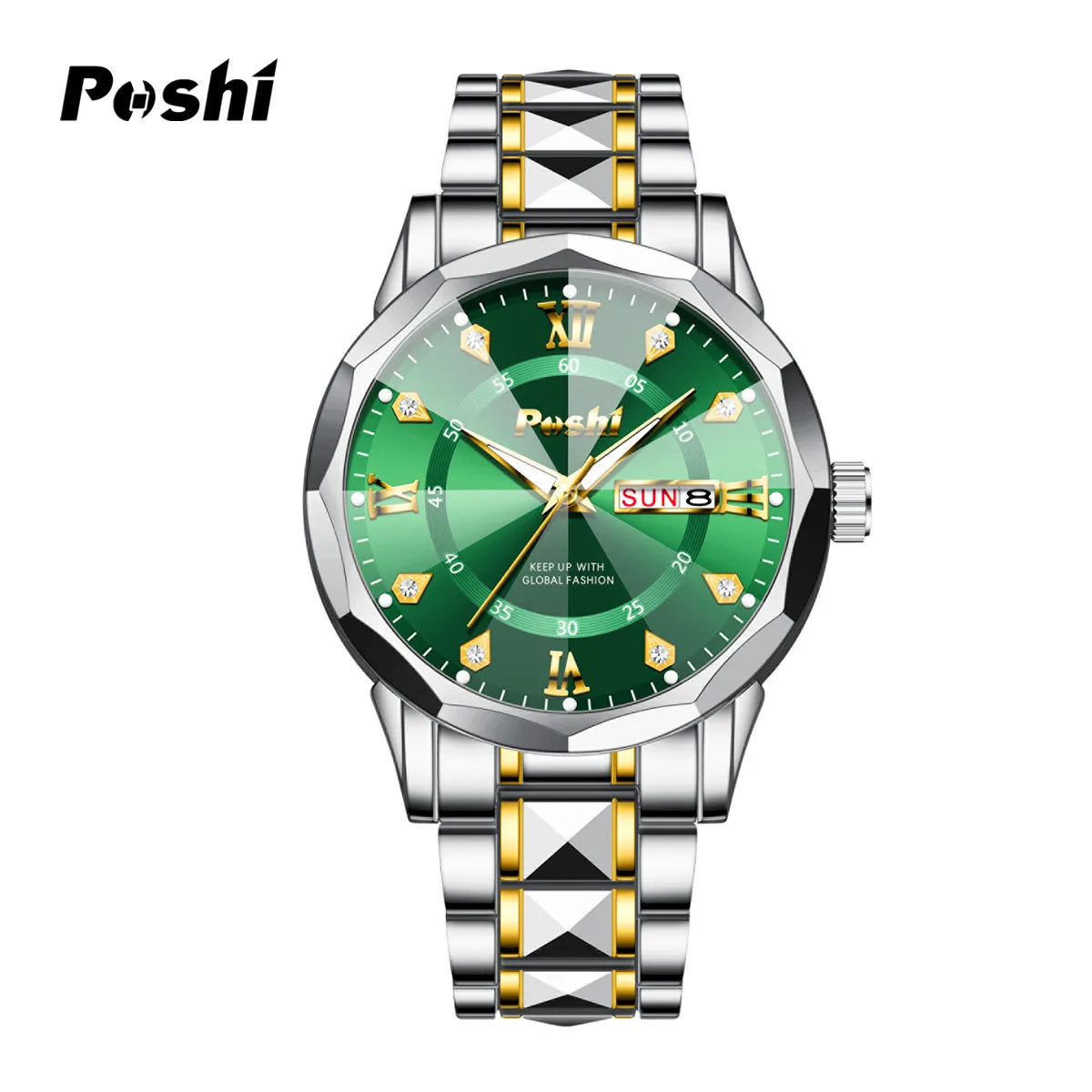 POSHI Men's Quartz Watch Original Waterproof Luminous Dual Calendar Quartz Wristwatch