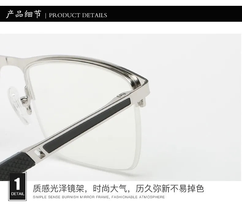 O-Q CLUB Men's Half-frame Business Reading Glasses Anti-blue Light Anti-fatigue Metal Frame