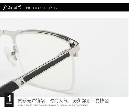 O-Q CLUB Men's Half-frame Business Reading Glasses Anti-blue Light Anti-fatigue Metal Frame