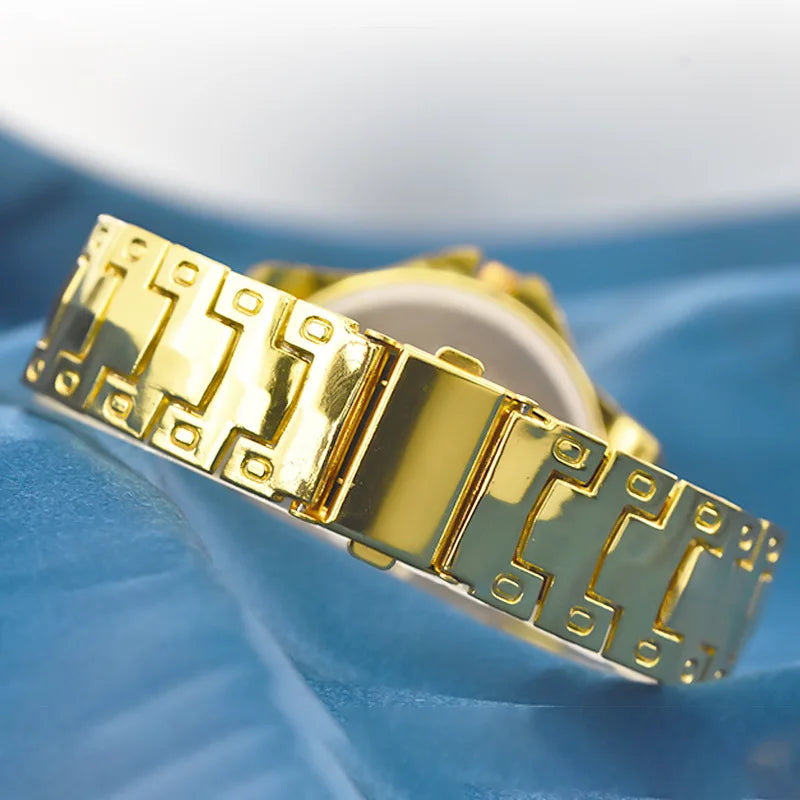 Men Business Watches Fashion Steel Strap Men and Women Luxury Gold Casual Couple Watches Three Eyes Dial Wristwatch Wholesale