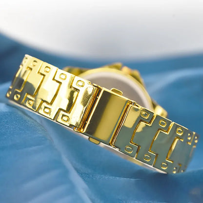 Men Business Watches Fashion Steel Strap Men and Women Luxury Gold Casual Couple Watches Three Eyes Dial Wristwatch Wholesale