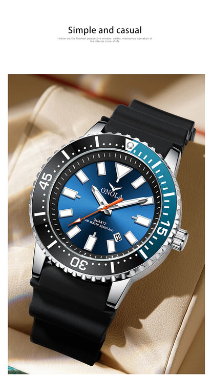 ONOLA 3850 Luxury Men's Watch Silicone Strap Timing Waterproof Sports Quartz watch