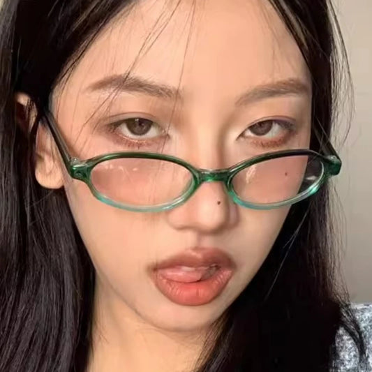 Vintage Small Oval Glasses Girls Y2K Style Red Green Frame Glass