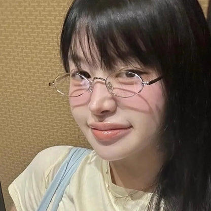 Japanese Small Oval Rhinestone Eyeglasses Frame for Women