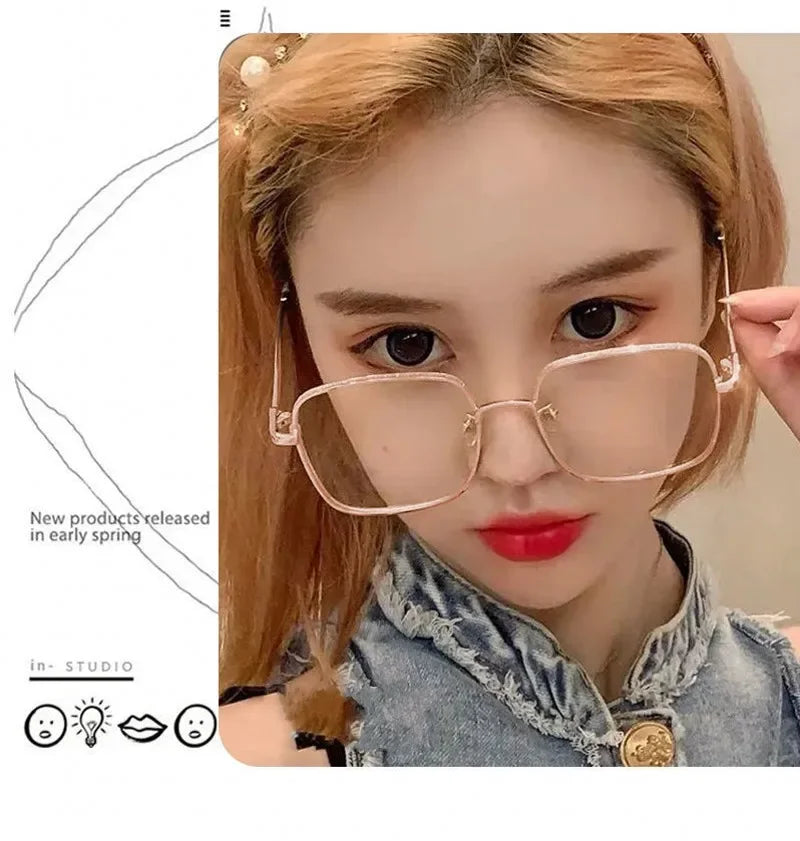 Anti Blue Light Reading Glasses Women Fashion Glitter Anti Blue Light Presbyopic Eyeglasses Frame Oversize Metal Eyewear óculos