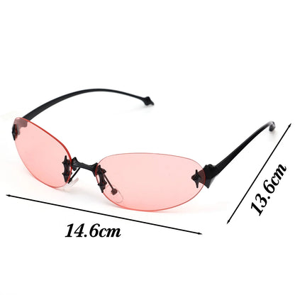 2026 Fashion Rimless Sunglass for Women Men Vintage Star Shaped Small Oval Frameless Y2K Blue Light Blocking Glasses Daily Wear