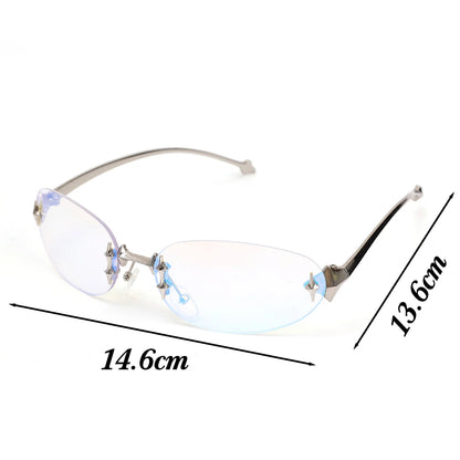 2026 Fashion Rimless Sunglass for Women Men Vintage Star Shaped Small Oval Frameless Y2K Blue Light Blocking Glasses Daily Wear