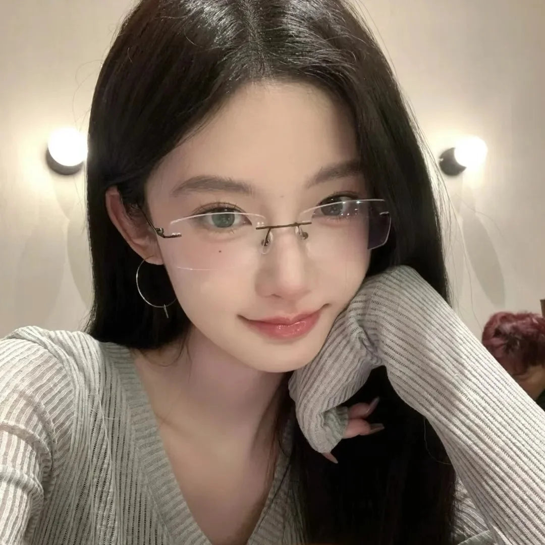New Transparent Square Rimless Eyeglasses Blue Light Blocking Glasses Fashion Frameless for Women Men Silver Computer Glasses
