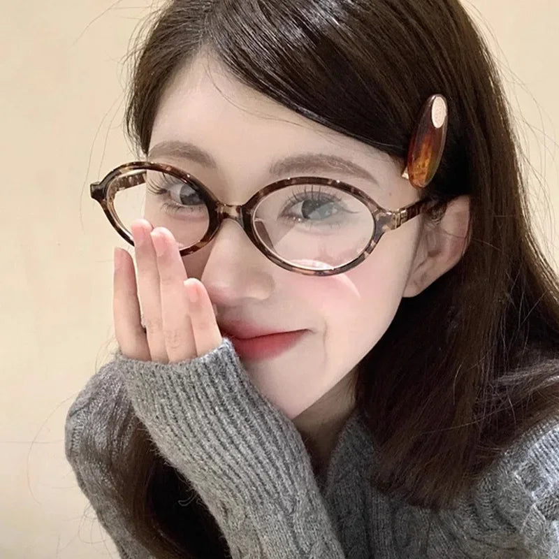 1/2pcs New Women Leopard Y2K Retro Oval Frame Glasses Sweet Cool Eyewear